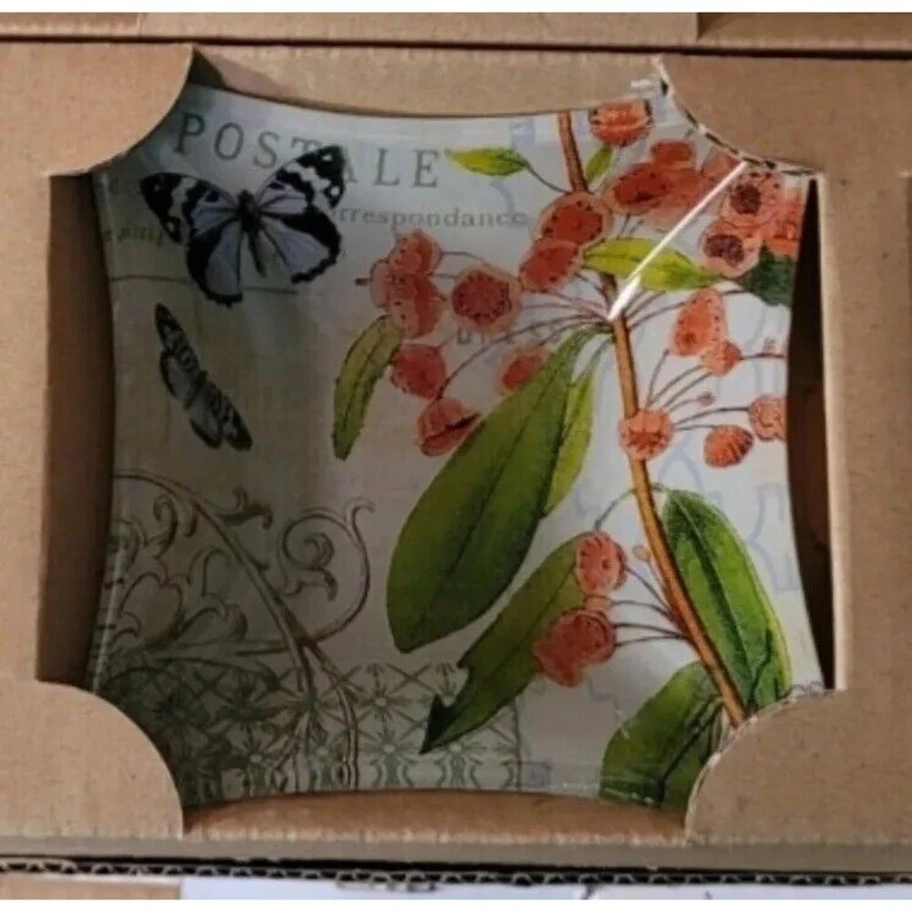 Memories Artisan Glasswork 5 pc. Textured Glass Serving Pieces with Bird/Floral